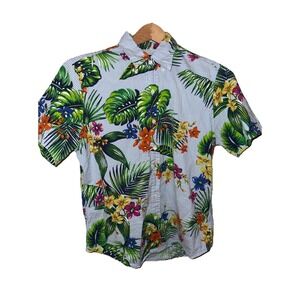 Ralph Lauren Shirt Mens Medium Blue Floral Seersucker Tropical Beach Vacation